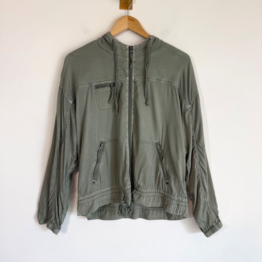 Marrakech Hooded Utility Jacket L Olive Green Cupro Boho Gorpcore Granola Girl